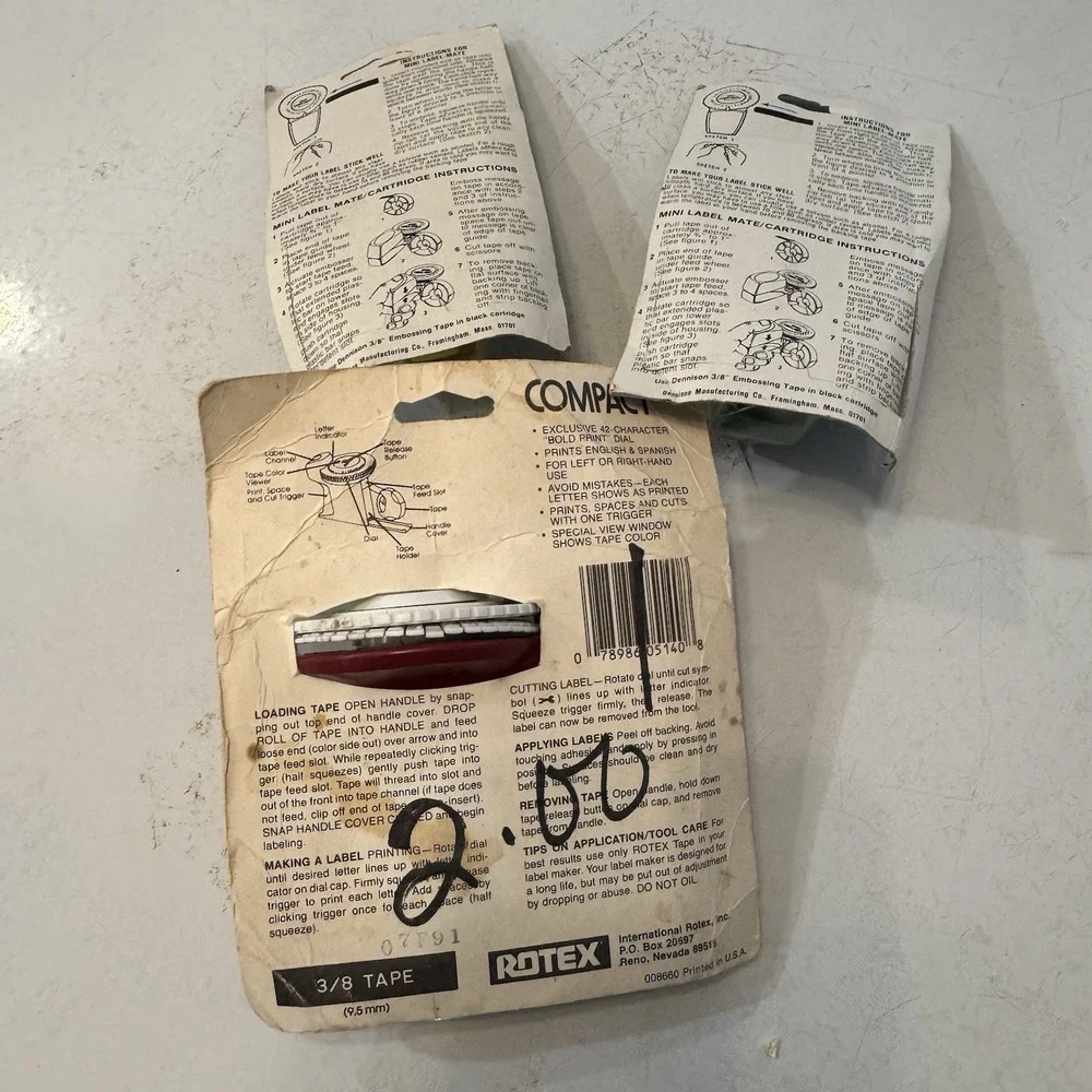 Vintage Rotex Compact‎  Plastic  Label Maker USA - Sealed Old Stock Set of 3